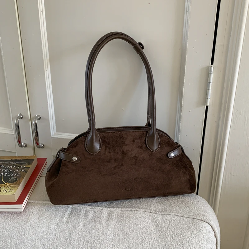 

2025 модные новые квадратные сумки на плечо из искусственной замши, однотонные сумки на молнии, роскошные дизайнерские сумки в стиле ретро для женщин подмышками