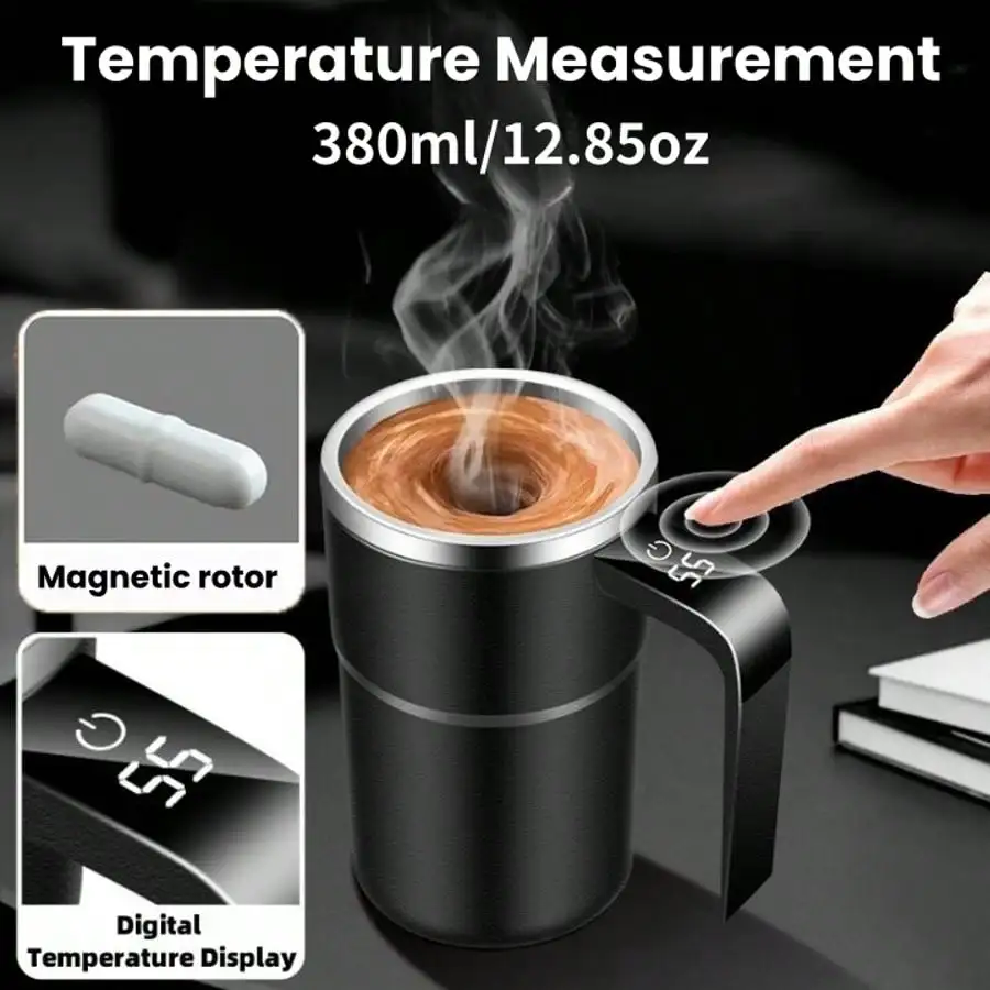 380ML Electric Coffee Self Mixing Mug IP67 Waterproof Coffee Stirring Mug USB Charging Digital Display Automatic Magnetic Cup