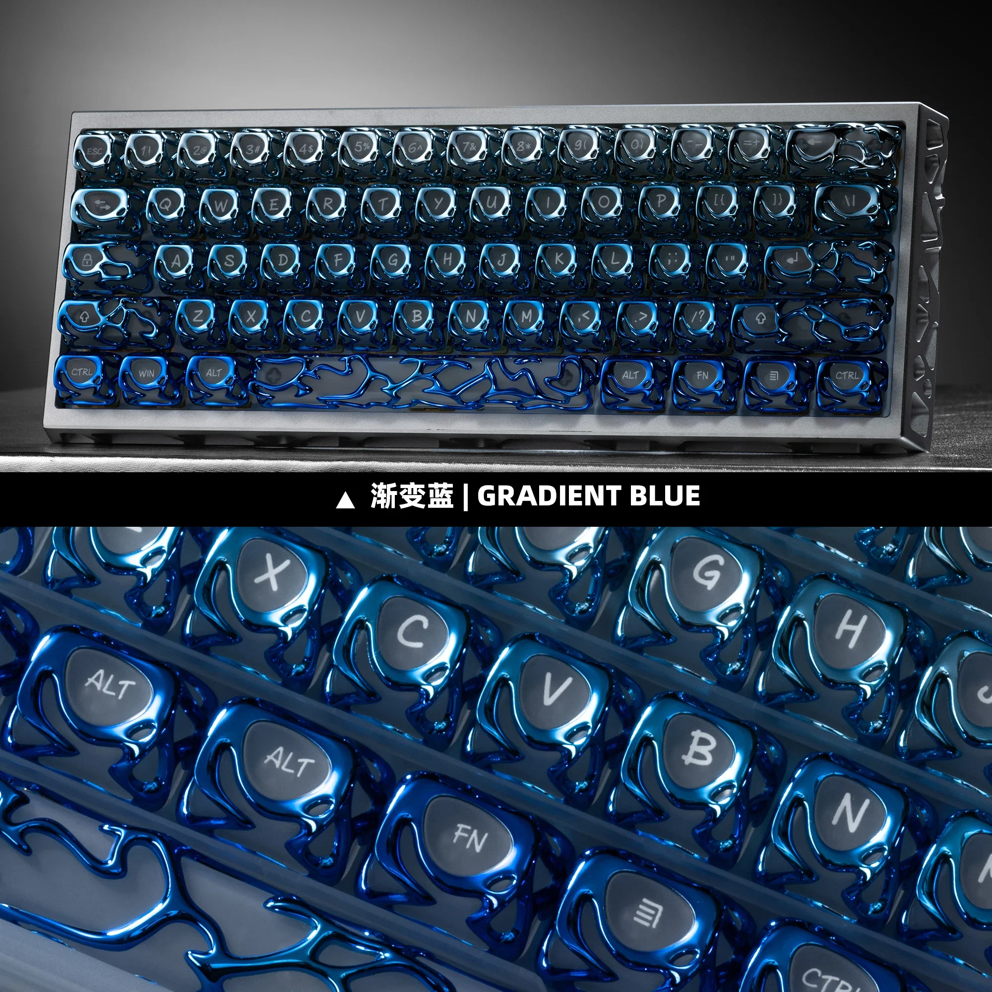 Keycap metal texture hollow fog transparent personalized creative mechanical keyboard cap silver engraved light