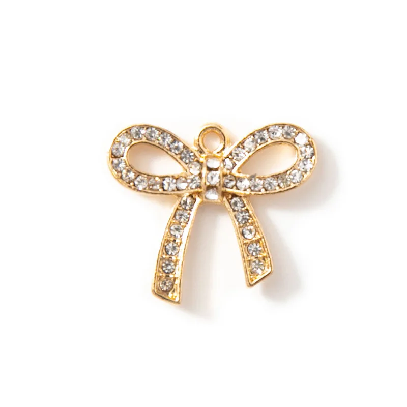 10pcsBow, diamond pendant, bracelet, female keychain, DIY pendant, alloy electroplated accessory, small accessory