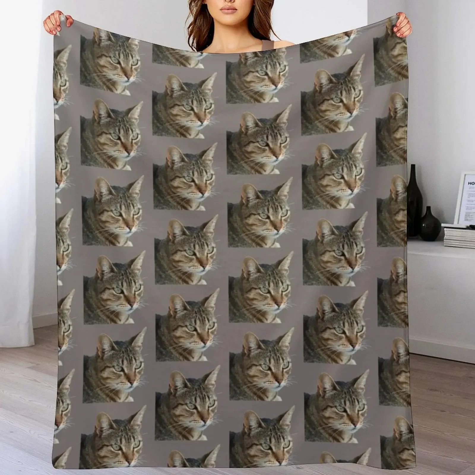 

Stunning Tabby Cat Close Up Portrait Vector Isolated Throw Blanket Furrys sofa bed Extra Large Throw Single Blankets