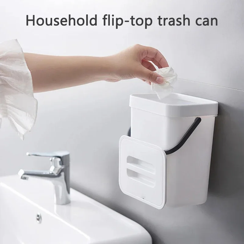 Kitchen Compost Bin for Cabinet Door, Sealed Flip Lid Hanging Waste Bin, Odor Proof Fruit Fly Free Wall Mount Garbage Can with Portable Carry Handle for Food Scraps