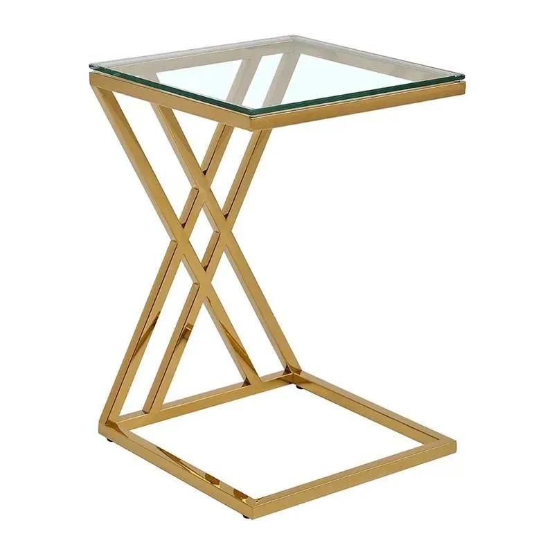 Modern Nordic Luxury Square Coffee Table with Tempered Glass Top and Metal Legs for Living Room Side End Table Furniture