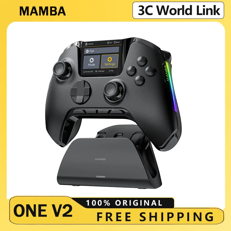 مامبا وان V2 وحدة تحكم الألعاب اللاسلكية 2 بوصة شاشة قاعة تأثير عصا ضوء RGB مع قاعدة شحن للتبديل/الكمبيوتر/iOS/Android