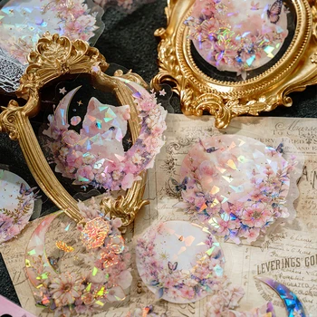 8 نمط 20 قطعة/الحزمة خمر القمر هريرة ملصق حزمة ثلاثي الأبعاد الليزر الذهب كتيب المواد DIY ملصق مزخرفة