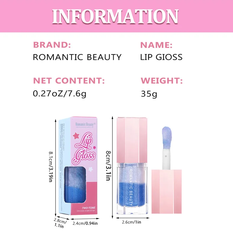 二層リップグロス - 上下で異なるパールカラー、重ね塗りで輝き、保湿オイルベースで塗りやすい