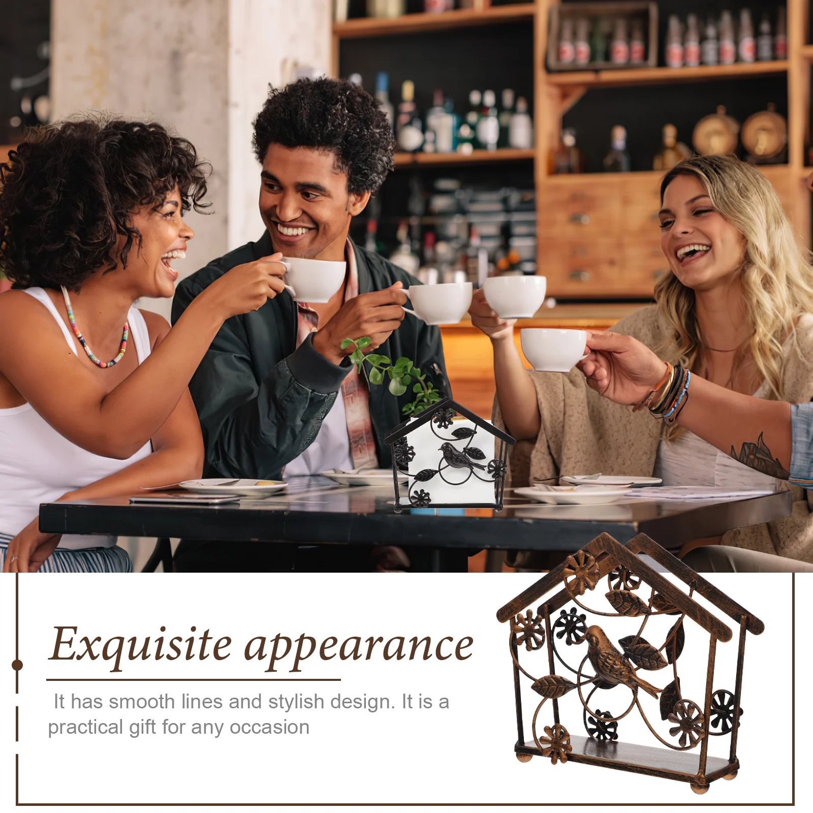 

Vintage Style Napkin Holder Premium Iron Tissue Paper Stand Compact Size Space Saving Tabletop Organizer for Restaurant Party