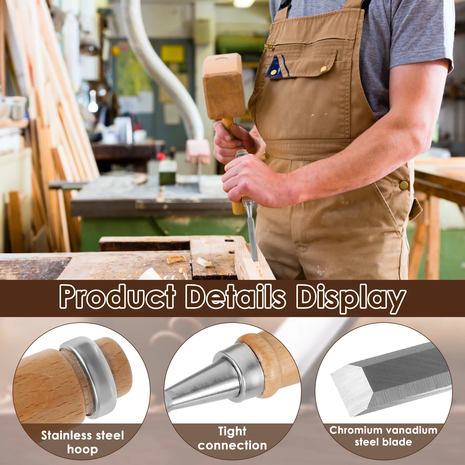 4 قطعة مجموعة الأزاميل الخشبية الكروم والفاناديوم الصلب الخشب نحت الأزاميل مع مقابض الزان أدوات نحت الخشب المريحة للنجارة