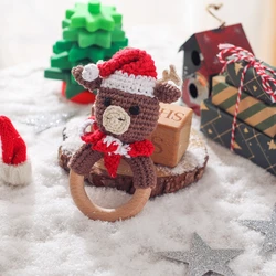 1PC Baby Snowman Ratter Toys Wooden Teether Crochet Elk Deer  BPA Free Rattle Toy Newborn Amigurumi Teether Baby Christmas Gifts