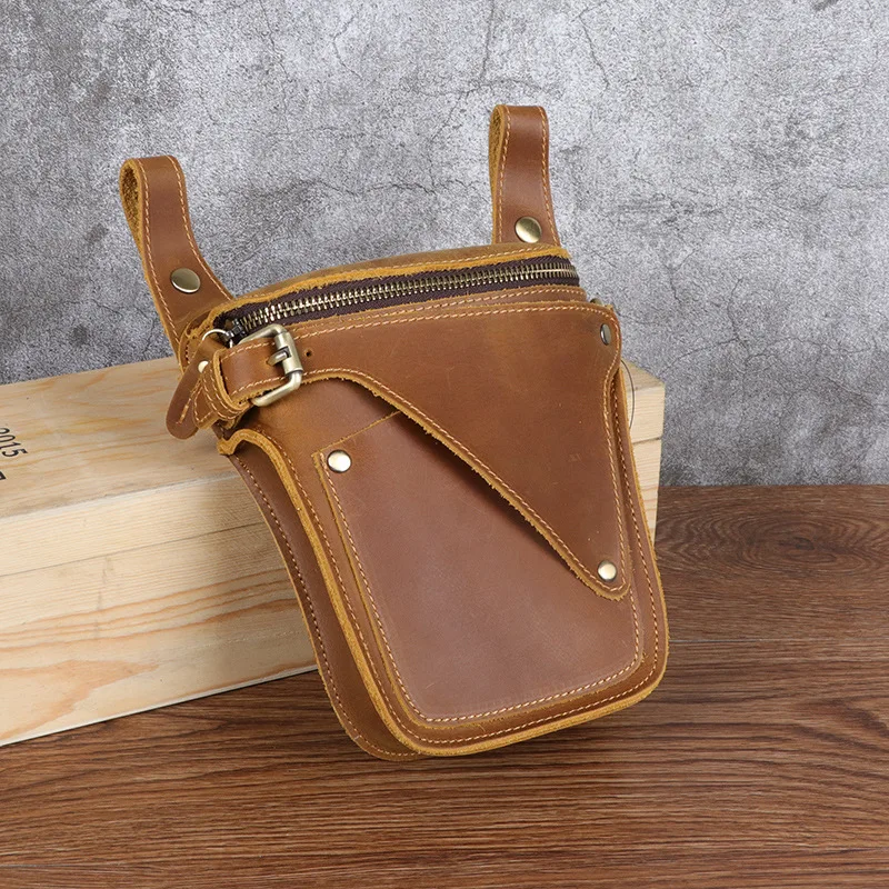 

Crazy Horse Leather Crossbody Bags motorcycle Bag For Men Genuine Leather Belt Bag Men's Waist Pack Male Hip Fanny Packs Bag
