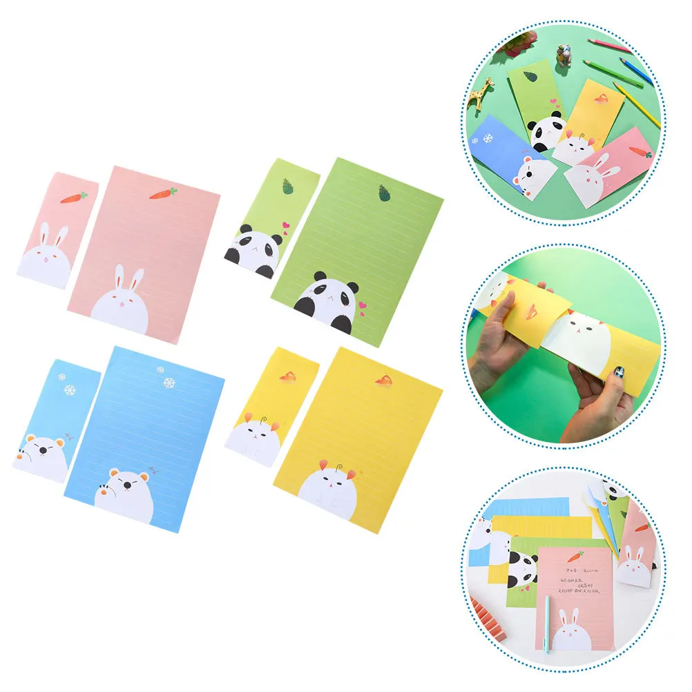 4 set di buste atmosferiche, kit di carta da lettere, design dei cartoni animati, perfetti per matrimoni, compleanni, feste, anniversari, inviti
