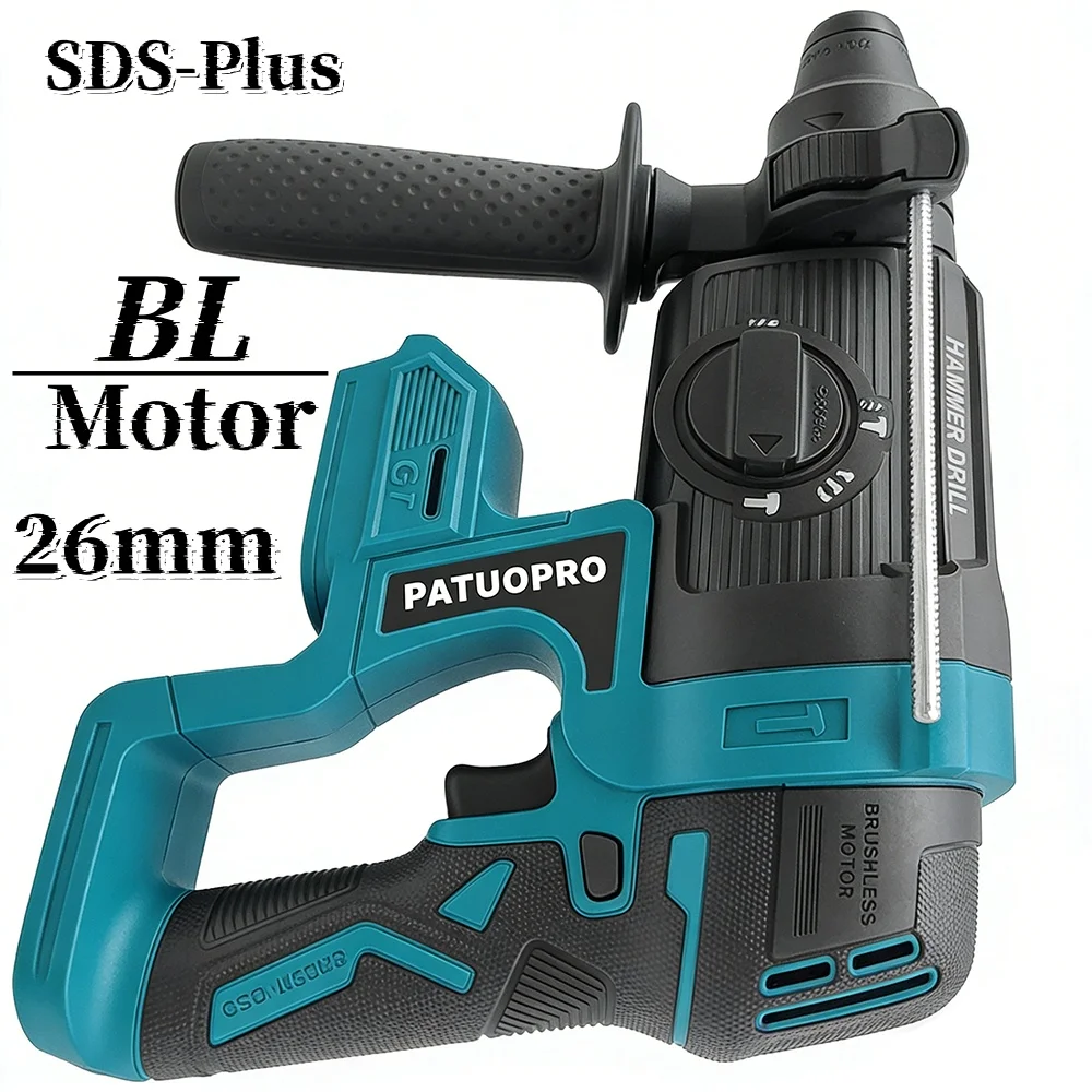 

Бесщеточный аккумуляторный перфоратор PATUOPRO 26 мм SDS-Plus, 4 режима, многофункциональный электроинструмент для аккумуляторов Makita 18В