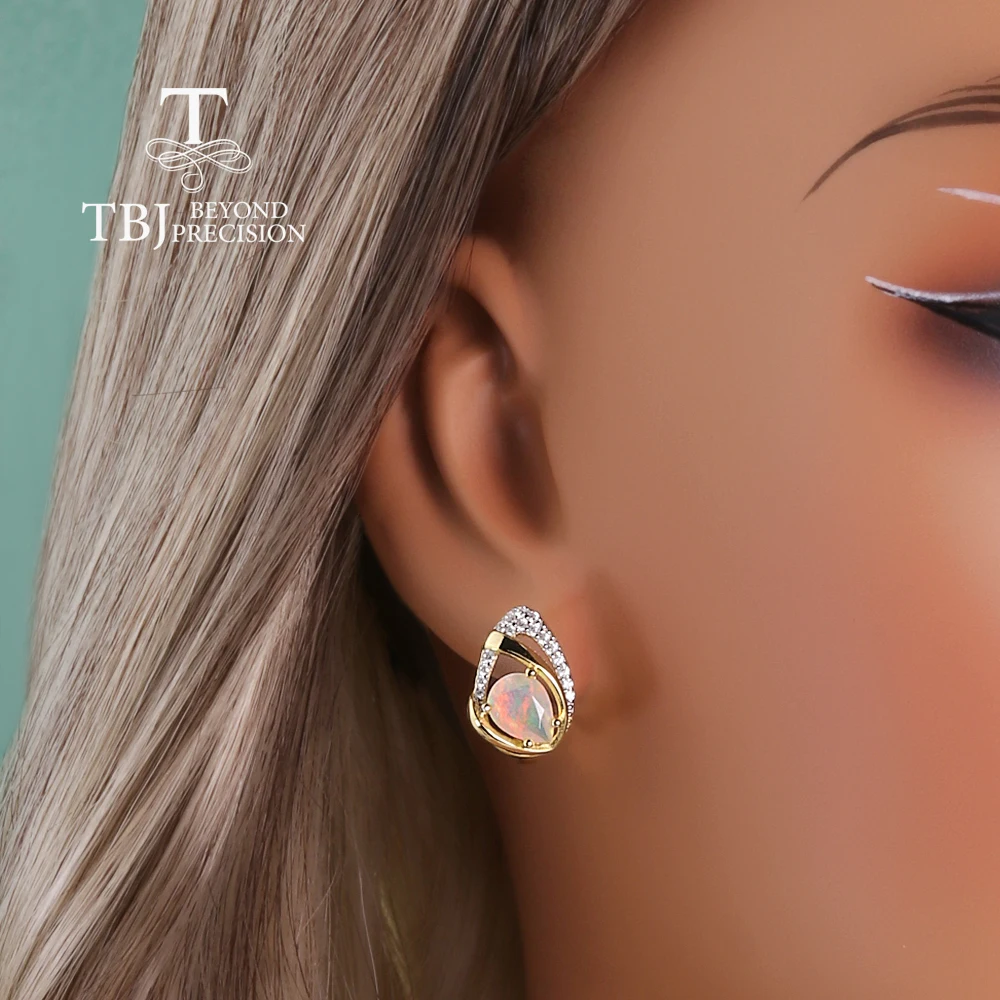 화려한 925 스털링 실버 귀걸이 천연 다채로운 배 6*8mm 오팔 10월 탄생석 여성 파티 선물용 고급 주얼리