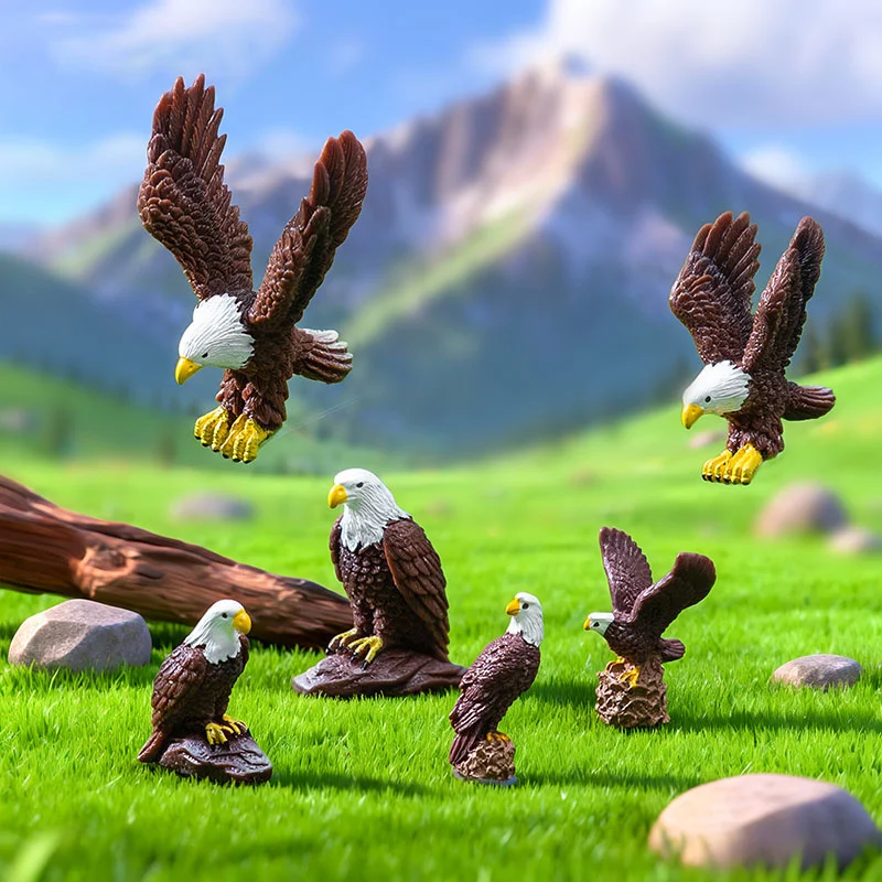 6pcs Bald Eagle Figurine Fairy Garden Ornament Micro Landscape Dollhouse Cake Topper Collectible Gift Home Decor