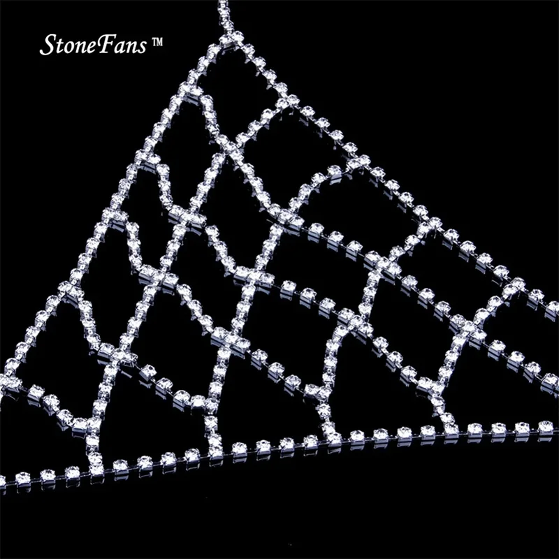 Stonefans Sexy Rhinestone Bra Body Belly Chain Summer Bikini Top Jewelry Beachwear Harness Necklace Inner Mesh Chest Chains Gift