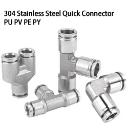 PU PY PE PV 304 Stainless Steel Air Hose Fitting Pneumatic Connector Quick Release Coupling 4 6 8 10 12mm Trachea Metal Fitting