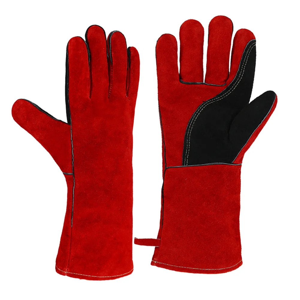 14 Inches,932℉,Leather Forge Welding Gloves, Heat/Fire Resistant,Mitts for BBQ,Oven,Grill,Fireplace,Tig,Mig,Baking,Furnace,Stove