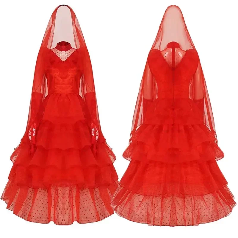 Lydia Cosplay Costume Evening Gown Outfits Halloween Suit Lydia Deetz Red Wedding Dress