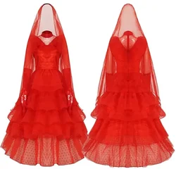 Lydia Cosplay Costume Evening Gown Outfits Halloween Suit Lydia Deetz Red Wedding Dress