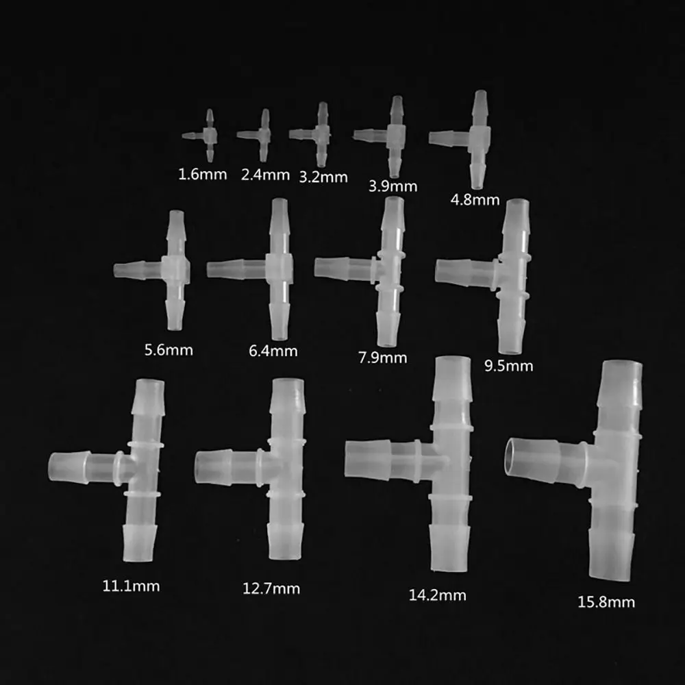 10Pcs 1.6-15.8mm T-Type Tee Connector Plastic PP PE 3 Way Connector Soft Equal Diameter Hose Fittings