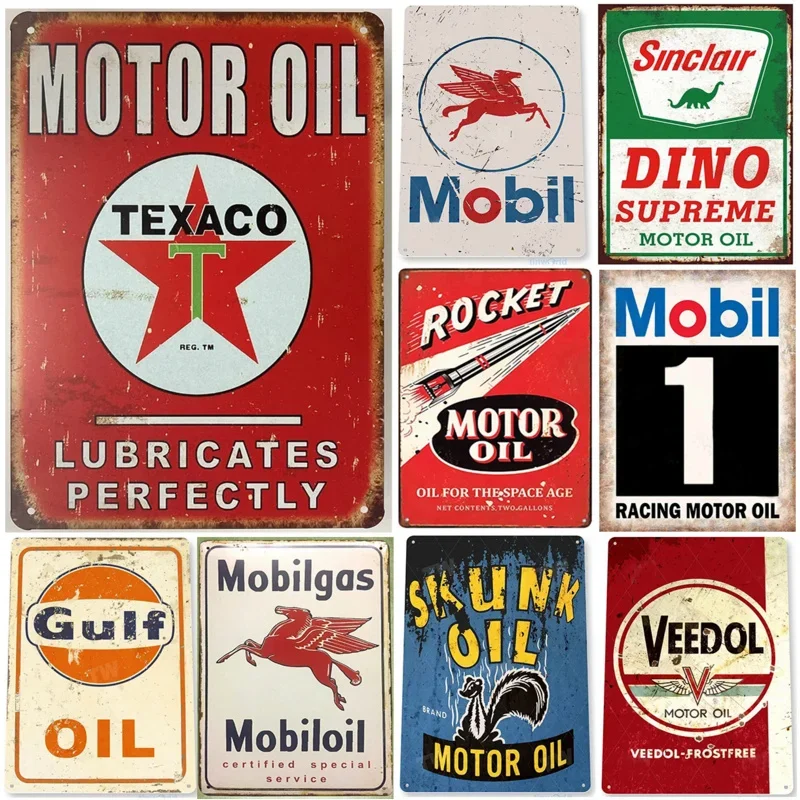 Letreros de hojalata de Metal Vintage Gulf Esso Agip Texaco Sinclair, placa de cueva para hombre móvil, pegatinas de pared de garaje de aceite de Motor, placa decorativa de Gas