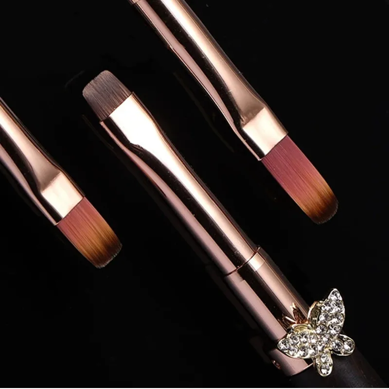

1/12PCS Butterfly Buckle Round Wood Handle Nail Art Brush Painting Line Pen Liner Gradient Flat Round French Manicure Tools