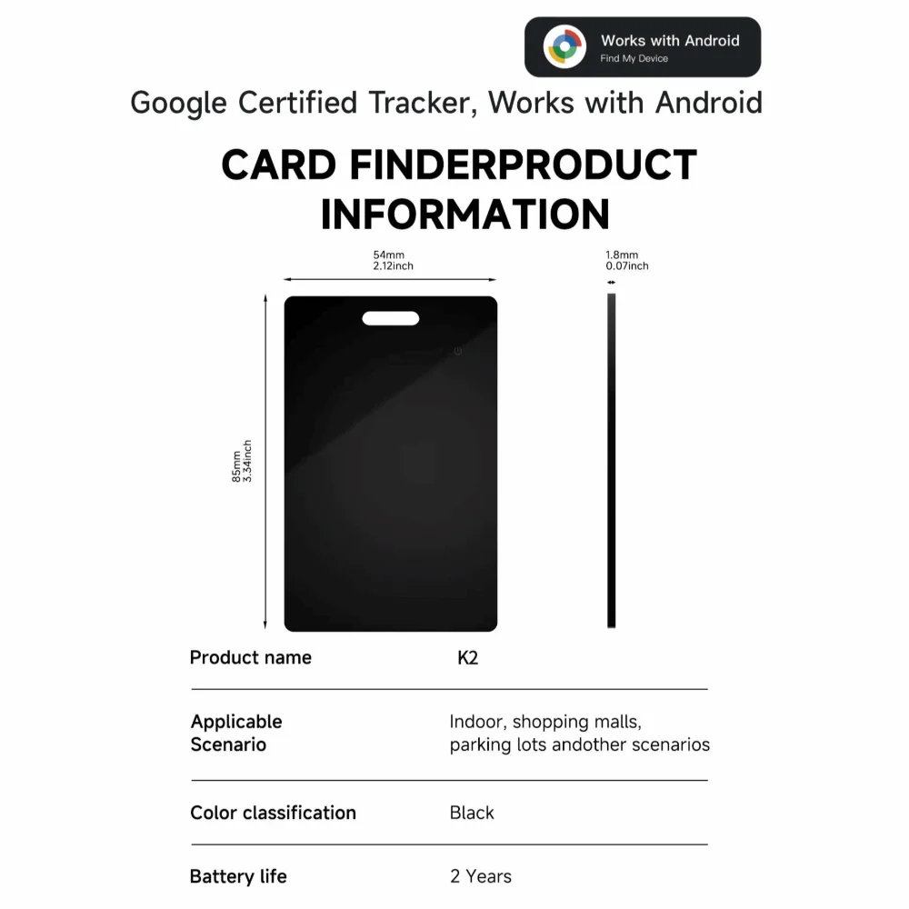 กระเป๋าสตางค์พร้อมที่ชาร์จไร้สาย ติดตามตำแหน่งด้วยการ์ด IP68 ใช้ได้กับกุญแจ กระเป๋าเดินทาง สัตว์เลี้ยง ระบบติดตาม GPS ของ Google พร้อมระบบค้นหาผ่าน Google Find My