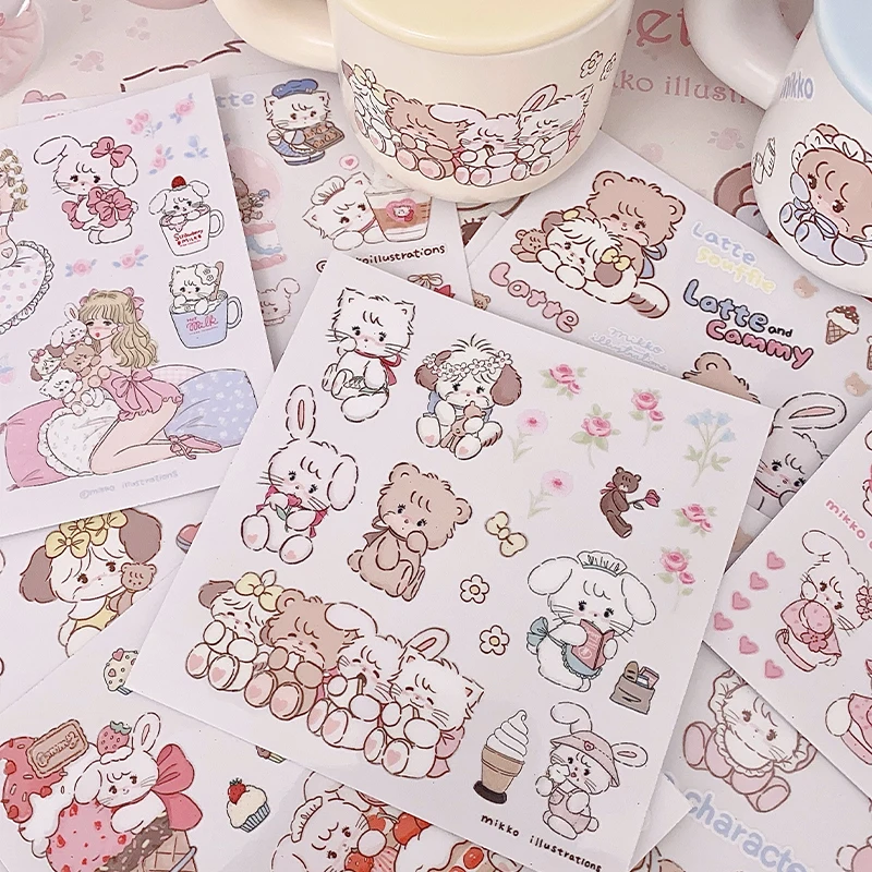 Kawaii Mikko Mousse Souffle Cammy Latte Stickers Waterproof Crystal Sticker Diy Decoration Sweet Cute Kids Toys Gift For Girls