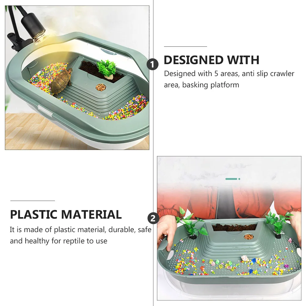 

Turtle Terrarium Tank Habitat Aquarium for Turtles Reptile Pond Durable Safe Healthy 5 Areas Basking Feeding Breeding Swimming