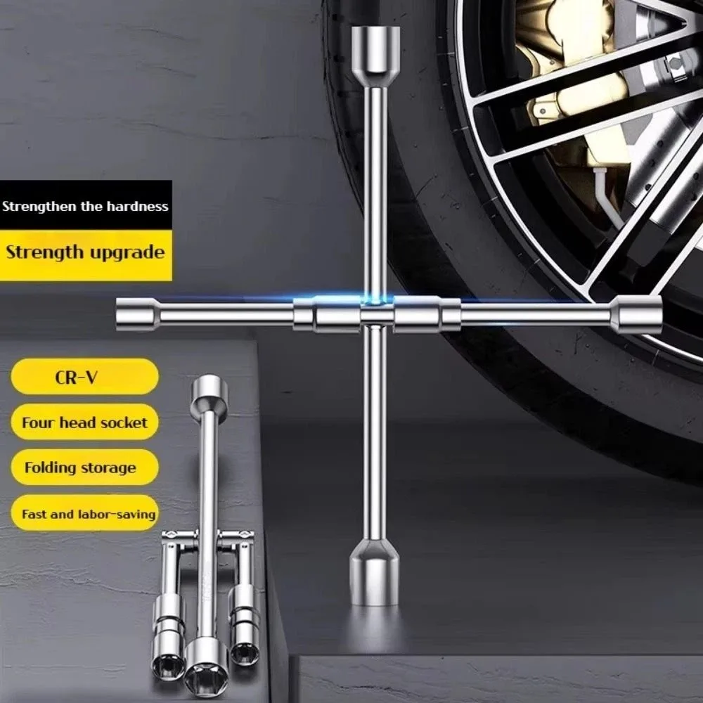 17/19/21/23mm Folding Cross Wrench Labor-Saving Foldable Foldable Socket Wrench Detachable Hex Socket Collapsible Lug Wrench