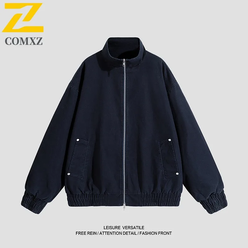 

COMXZ Мужская хлопковая куртка с лацканами для езды на велосипеде на открытом воздухе, ветрозащитное мотоциклетное пальто, роскошная однотонная дорожная легкая осенняя одежда