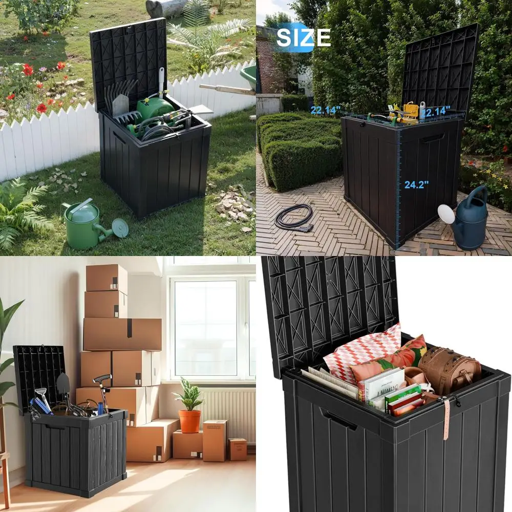 

51-Gallon Lockable Outdoor Storage Box for Patio Furniture, Garden Tools, and Waterproof Tool Storage - Black