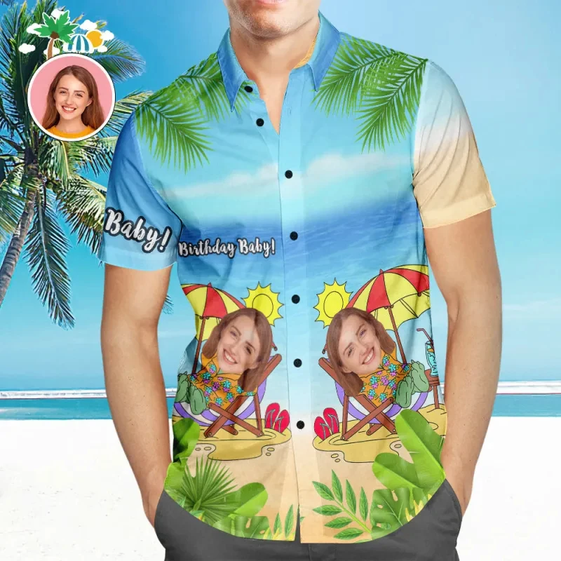 

Custom Face Floral Hawaiian Shirts Personalized Photo Print Aloha Shirt Short Sleeve Button Down Shirt For Casual Summer Wear