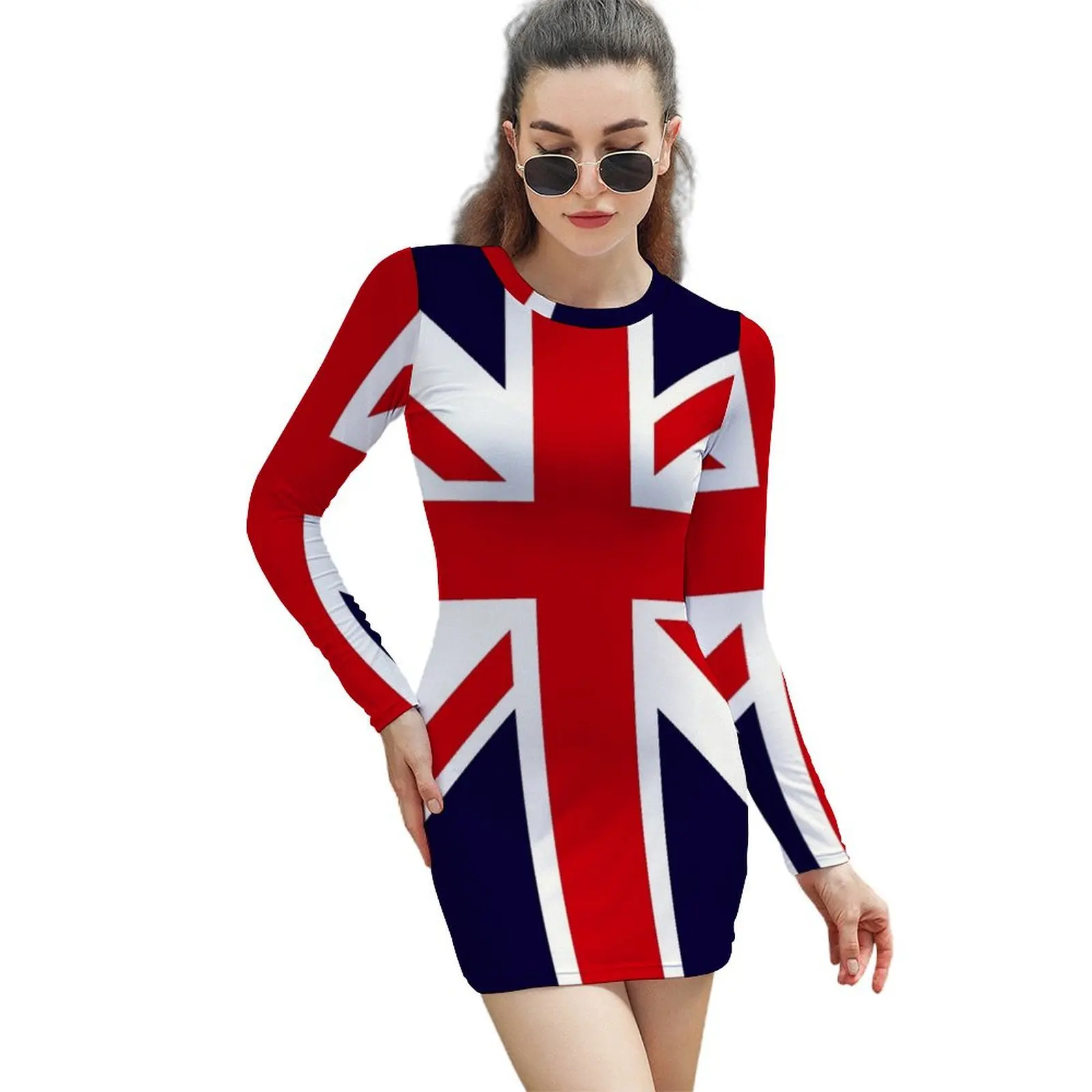 

Rose Union Jack Great Britain Punk T shirt Long-Sleeved Sheath Dress woman dress long dress women summer Women's summer suit