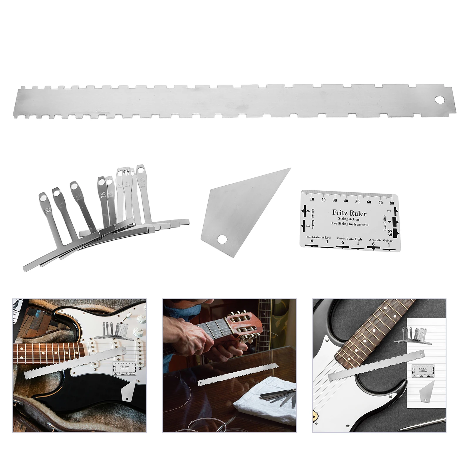 

Guitar String Gauge Fretboard Ruler Bass Setup Tools Measuring Action Bridge Height Rocker Silver Luthier