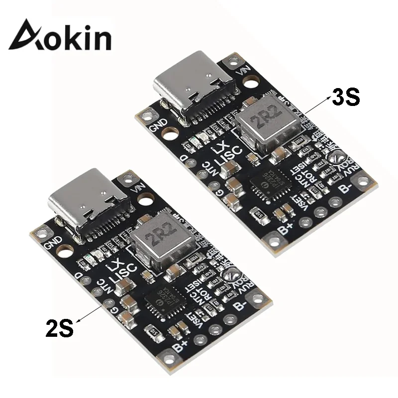 Type-C USB 2/3S BMS 15W 8.4V 12.6V 1.5A Boost Power Supply Module Support Fast Charge with Indicator Lithium Battery Charging