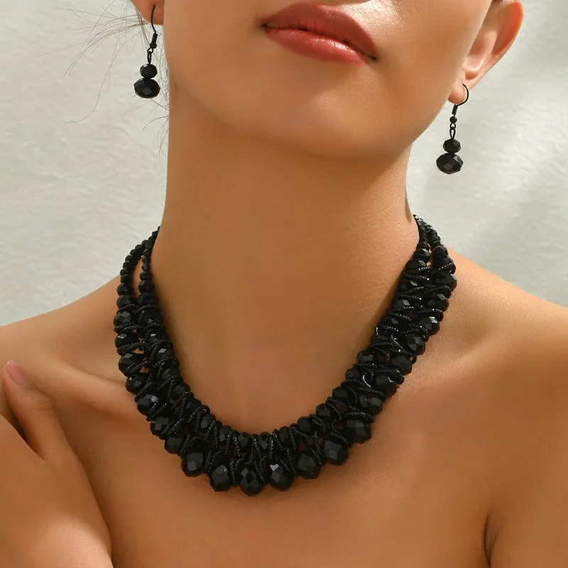 1 pair of earrings +1 pair of necklaces, women's artificial crystal jewelry set, Bohemian style, perfect for everyday gifts!