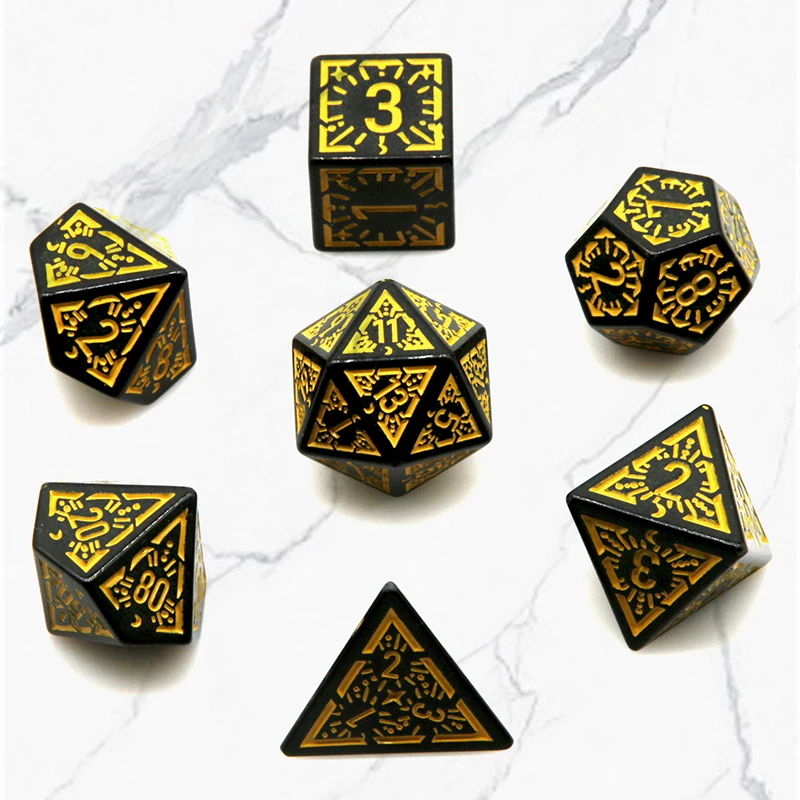 7 قطعة/المجموعة DND متعدد السطوح مجموعة نرد أكريليك الرجعية الأصفر الفجر نجوم أنماط النردات مناسبة للعب الأدوار ألعاب الترفيه #3