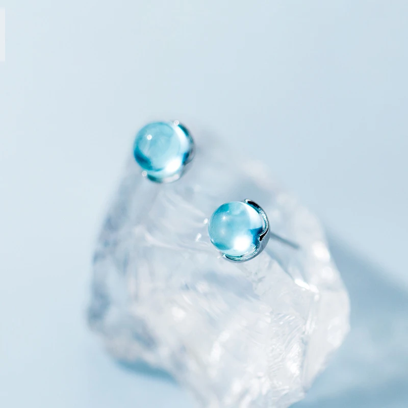 Modian luksusowe niebieski kryształ niebo kolor Opal okrągły wkręt kolczyki klasyczny urok 925 Sterling Silver dla kobiet Trendy biżuteria prezent — zdjęcie 4