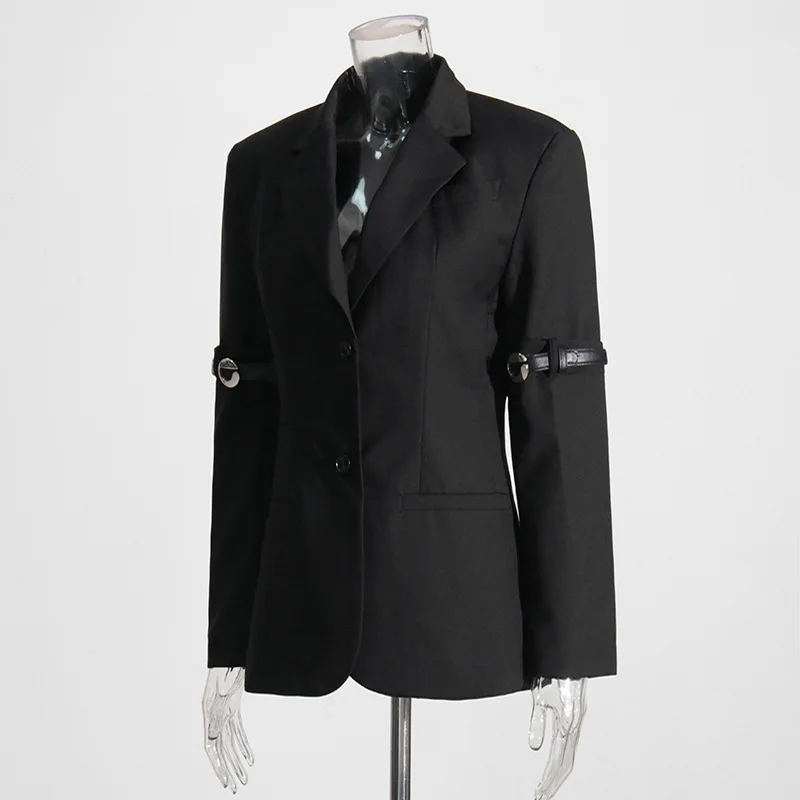 Hksh outono novo design feminino sentido blazer personalidade retalhos cinto decoração fino ajuste elegante moda alta rua casaco hk9048