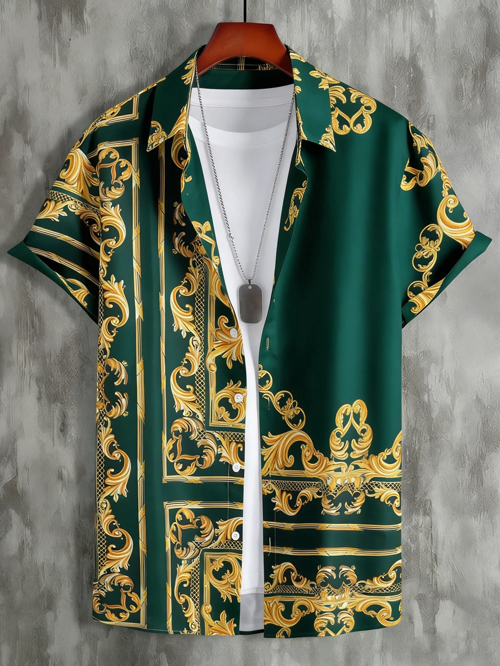 

Men's Light Luxury Casual Short-Sleeve Shirt Medieval Baroque High-Definition Pattern Printed Shirt Business Party Mens Clothing