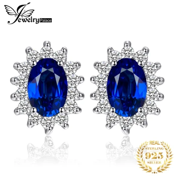 JewelryPalace oluşturulan mavi safir yakut 925 gümüş saplama küpe doğal ametist Garnet Peridot Topaz prenses Diana