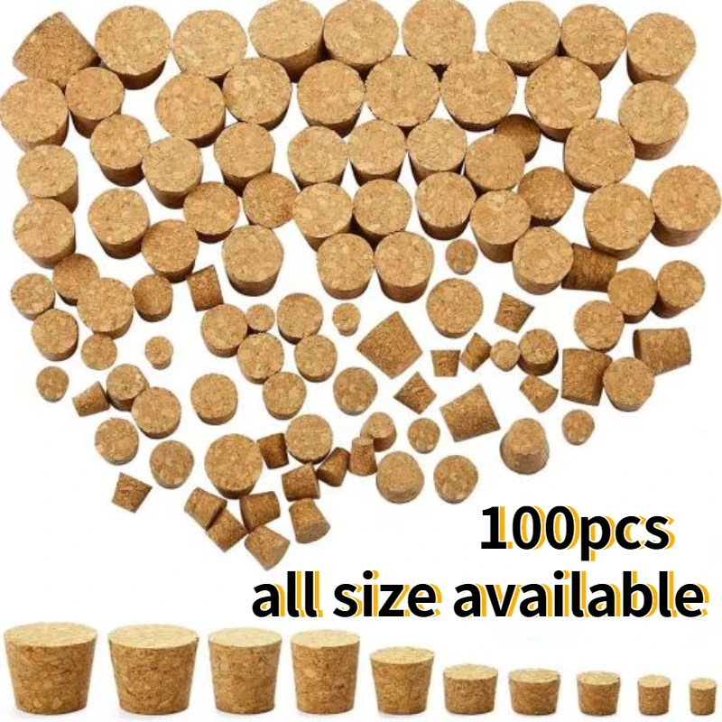 10 szt. lub 100 szt. Korki drewniane do probówek laboratoryjnych o średnicy od 7,5 mm do 30 mm, korki do czajników, butelek na budyn, zatyczki do biuretek, drewniane korki do probówek.