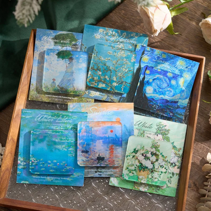Famous Oil Painting Themed Refrigerator Magnets, Classic Artwork (Starry Night, Water Lilies) for Home Fridge Decoration