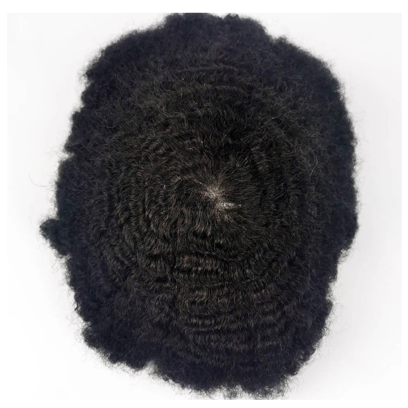 Ready To Ship 100% Natural Human Hair 6mm Afro Curly Style 8x10 Black Color Hand Made  Full Lace Base Toupee for African Men