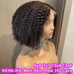 Mongolian Afro Kinky Curly Bob Wig Invisible Melt Skins HD Lace 13X6 Deep Part Lace Frontal Human Hair Wigs PrePlucked Remy Hair