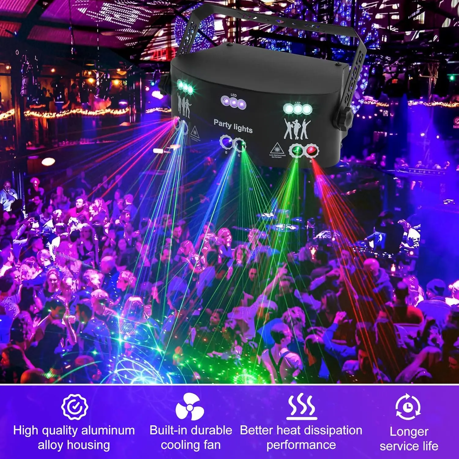 WZSTAR Proyector de haz de DJ de 15 ojos de alto brillo, discoteca UV, luces LED RGB para escenario, decoración navideña activada por sonido para barra de Navidad