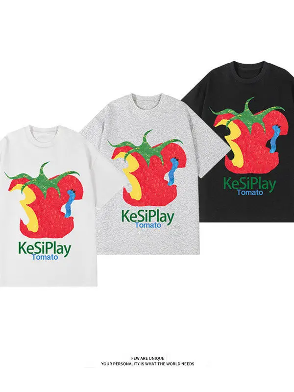 

American Sle Printed Pure Cotton ort Sve T-irt Men Summer Loose Heavy Du Cool Casual Brand Couple Match f Sve