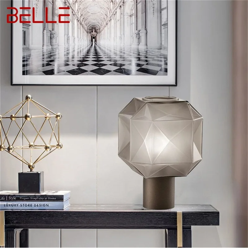 BELLE Nordic Table Lamp Modern Creative Polygon Lampshade LED Desk Light for Home Living Bed Room