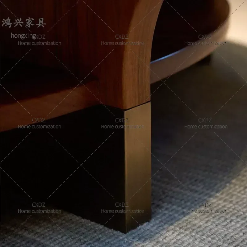 North American Black Walnut Round Coffee Table with Rock Slab Top and Copper Accents Medieval Zen Style Living Room Tea Table